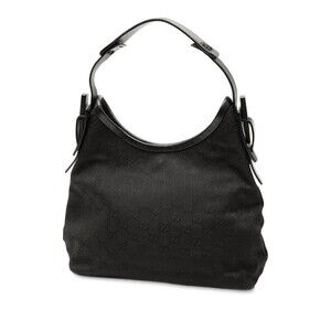 Gucci Shoulder Bag Black Hobo GG Canvas Leather